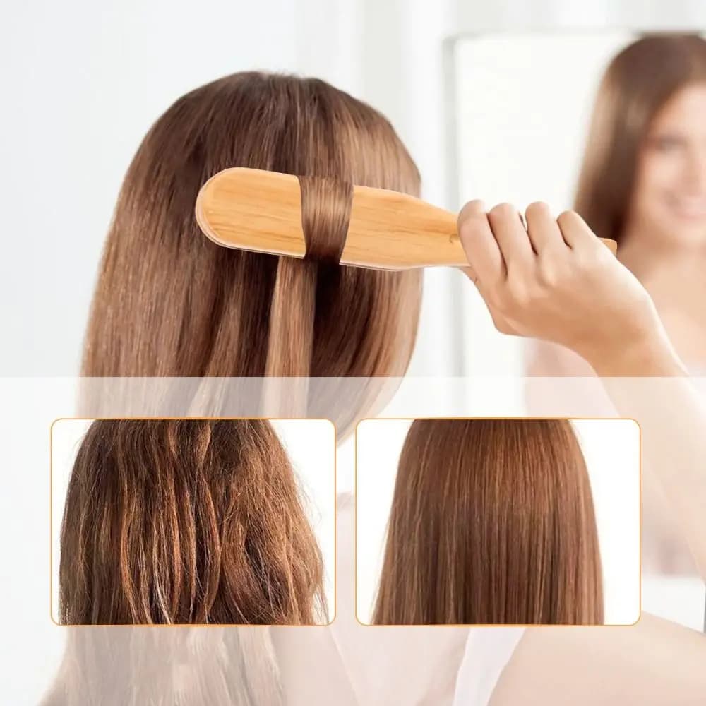 Pettine per piastra per capelli professionale Spazzole doppie in legno Pettine per morsetto a forma di V Strumento per piastra per capelli antistatico