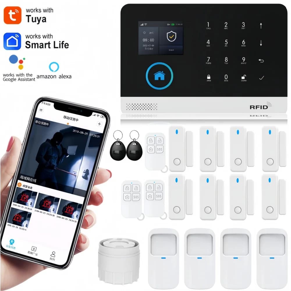 Sistema di Allarme Domestico Tuya Smart WiFi GSM - Tastiera Touch, Controllo APP RFID, Antifurto Wireless con Volume Regolabile