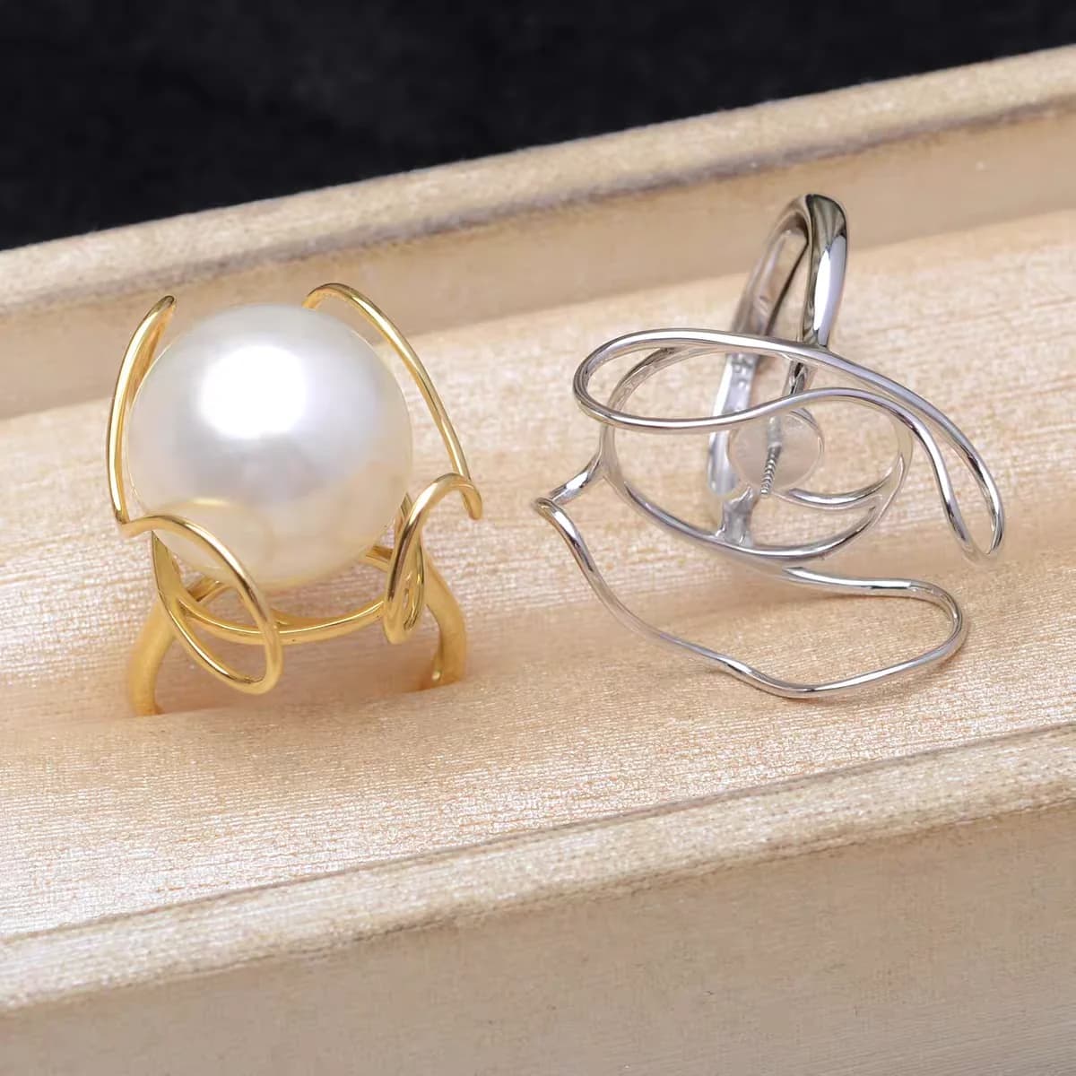 S925 Sterling Silver Adjustable Bearing Ring Mounting Base Setting Monil Results for 16-26mm Perle Boats 3 pcs/Lot