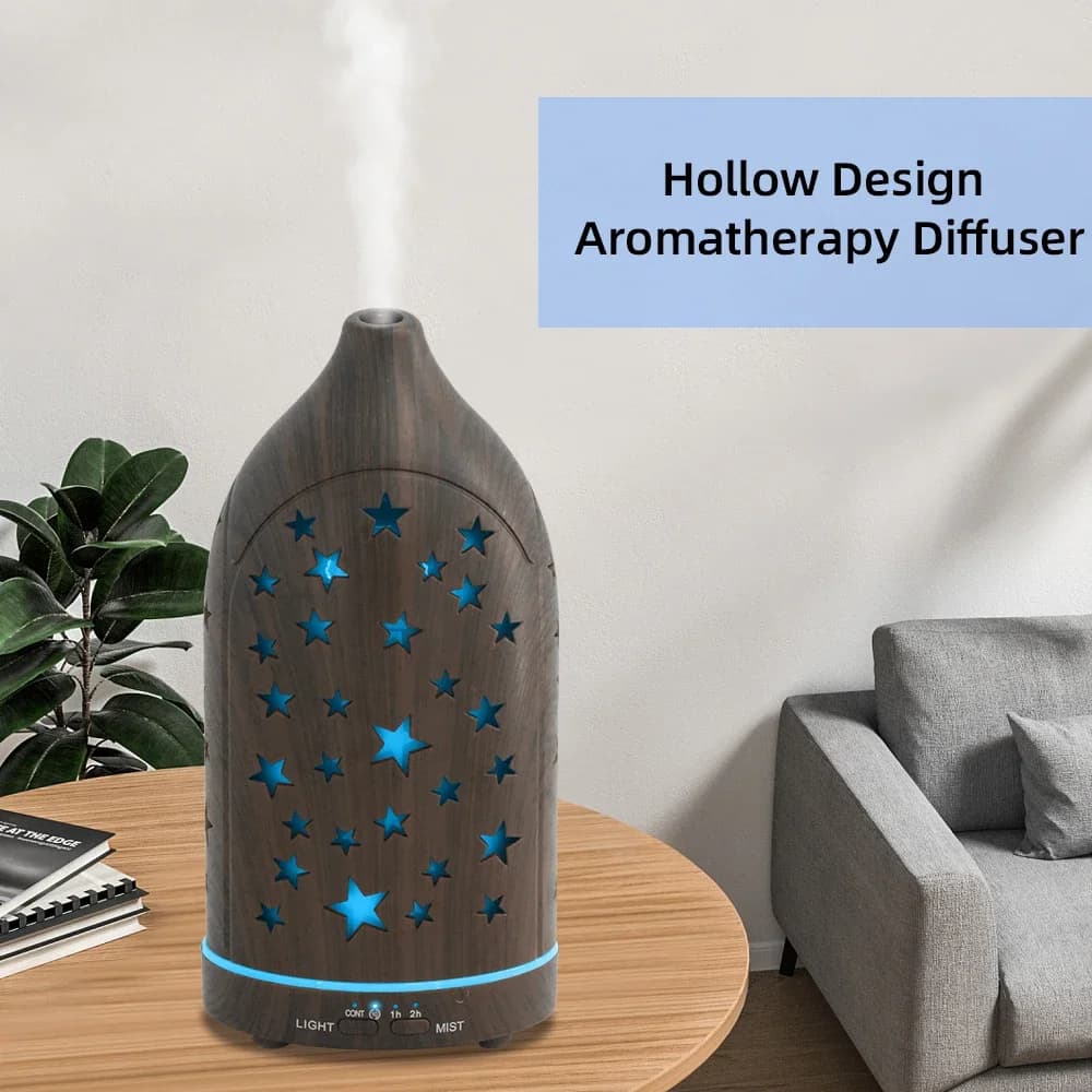 Diffusore di Oli Essenziali Star Hollow, 7 Luci LED Colorate, Ultra Silenzioso, Spegnimento Automatico, Umidificatore per Aromaterapia per Casa e Ufficio