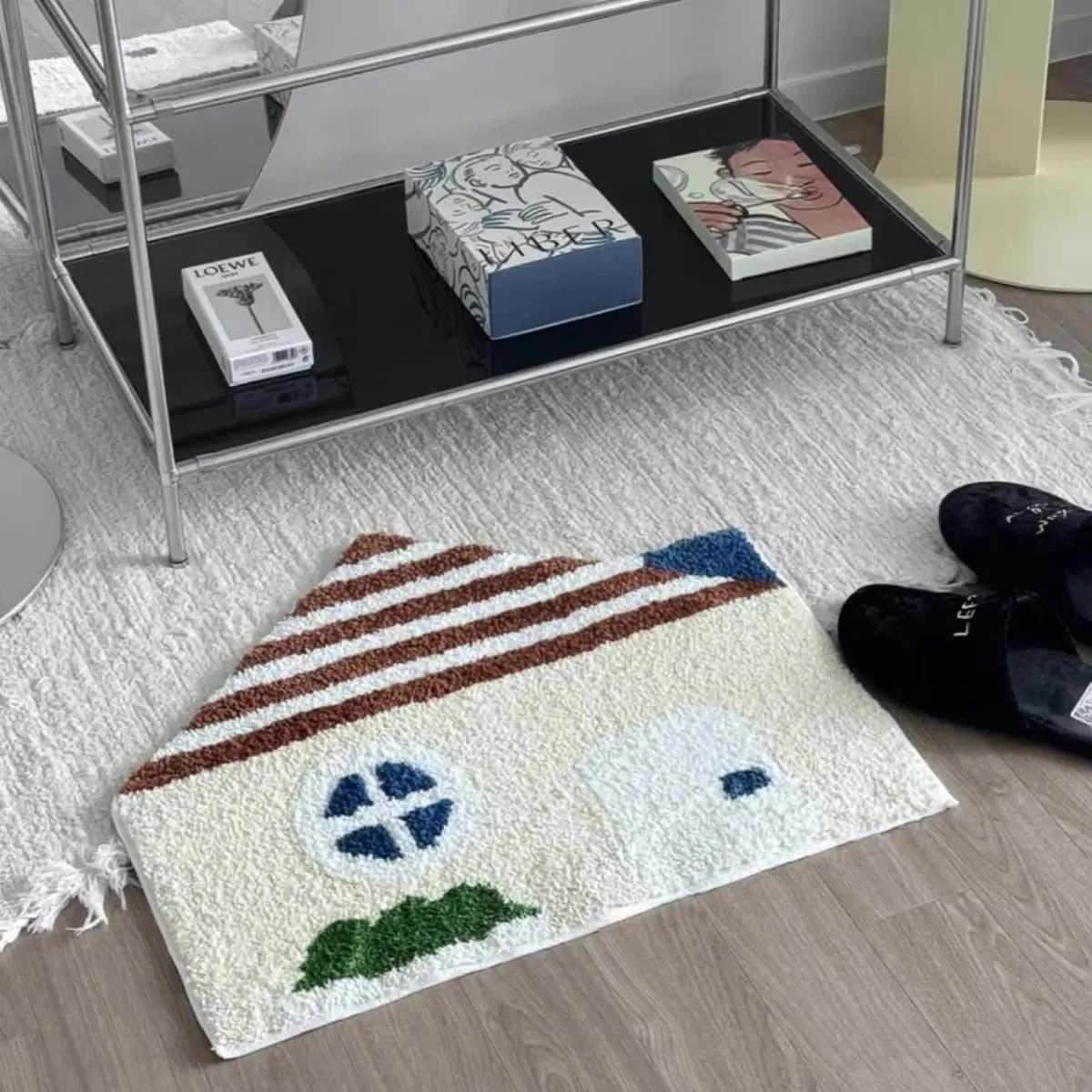 Ins Cartoon House aped Velvet Absorbent Mat Bathroom Mat Decorative Bedroom Mat Children's bedroom blanket