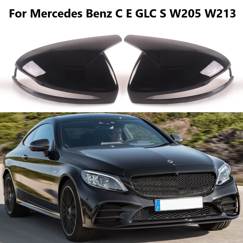 2 pcs black glossy side car mirror retrovisore cover Caps Shell for Mercedes Benz C GLC S E class W205 X253 W222 W213 W238 W253 LHD