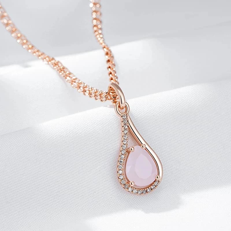 Wbmqda Ciondolo e collana con goccia d'acqua in pietra rosa per donna 585 Accessori speciali per gioielli da sposa color oro rosa