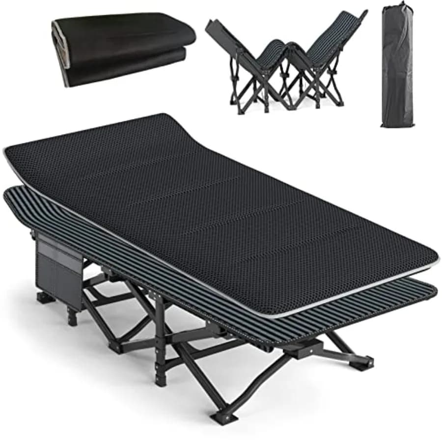 ATORPOK Adult camping bed with pillow, comfortable folding bed for sleeping, light folding bed with bag for transport