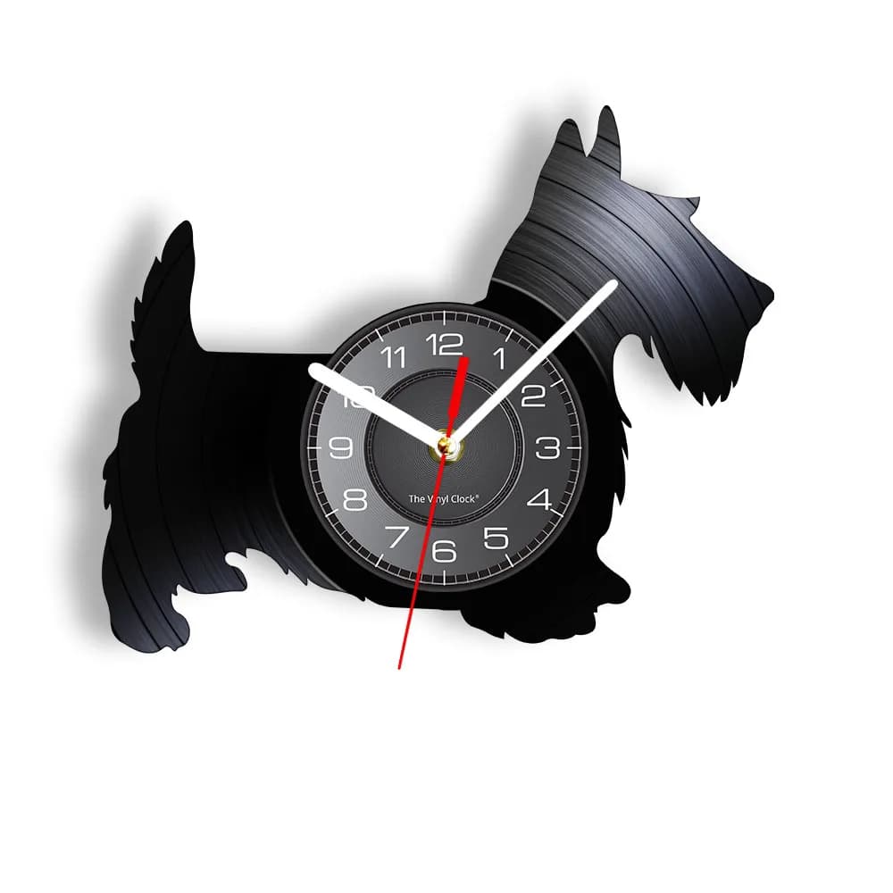 Scottie orologio da parete per cani Scottish Terrier Dog Breed orologio da parete con dischi in vinile personalizzato Puppy Pet Home Decor Dog Lover Gift