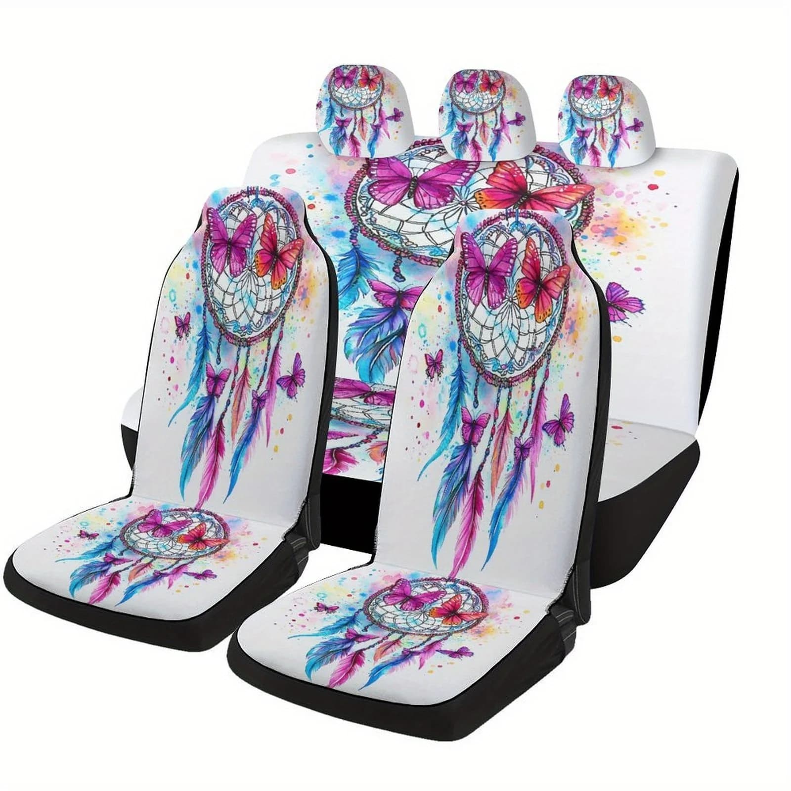 Dreamcatcher Butterflies Feathers Themed Car Seat Covers Set For Most Cars, Decorative Fashionable High-quality Car Seat Protect