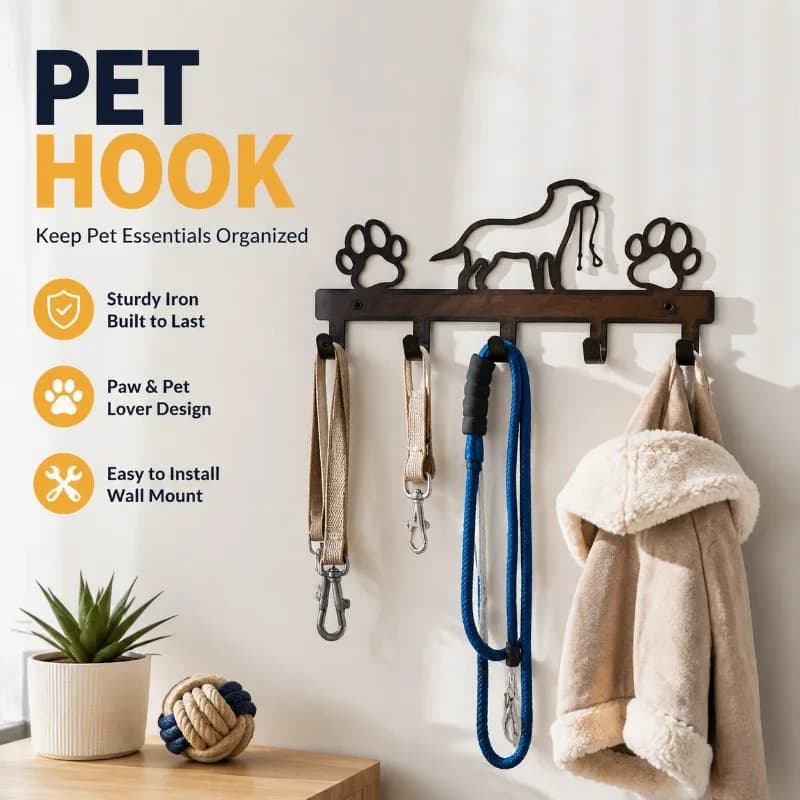 Wrought‑iron Pet‑oriented Hanging Hook Sturdy Wall‑mounted Fastener for Pet Leash Garment Hanging Household Entryway Organizer