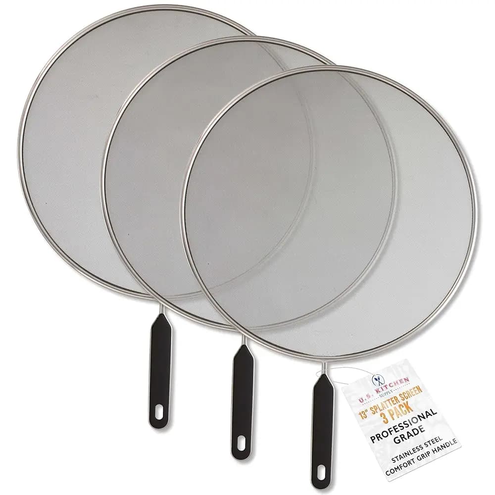 Set di 3 Paraspruzzi in Acciaio Inox 13 Pollici, Copertura a Rete Fine, Protezione da Grasso e Olio, Schermo Antispruzzi per Padelle e Pentole