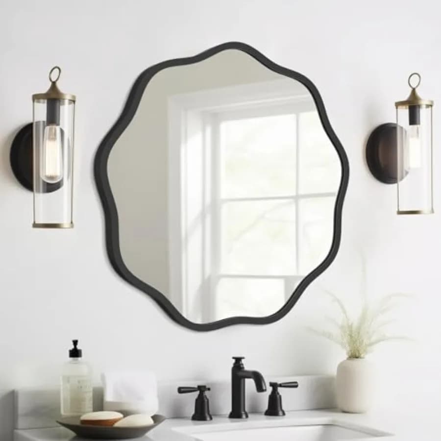 Specchio Rotondo Ondulato da 20 Pollici con Cornice Moderna in Alluminio per Decorazione Murale: Ideale per Bagno, Camera da Letto, Soggiorno, Ufficio e Ingresso