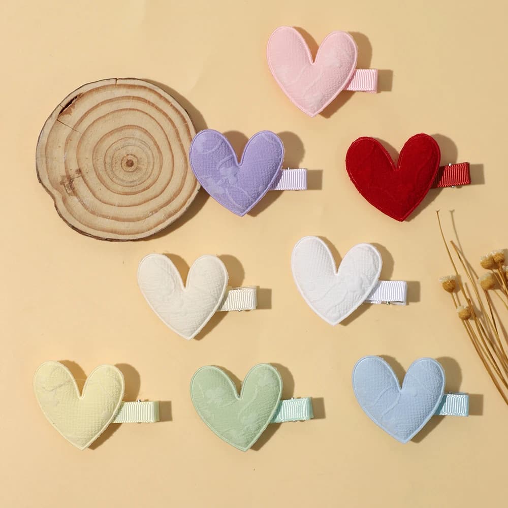 Princess Hair Clips for Children Solid Color Heart Shape Padded Applique Hairclip for Baby Girl Handmade Kids Hair Accessories
