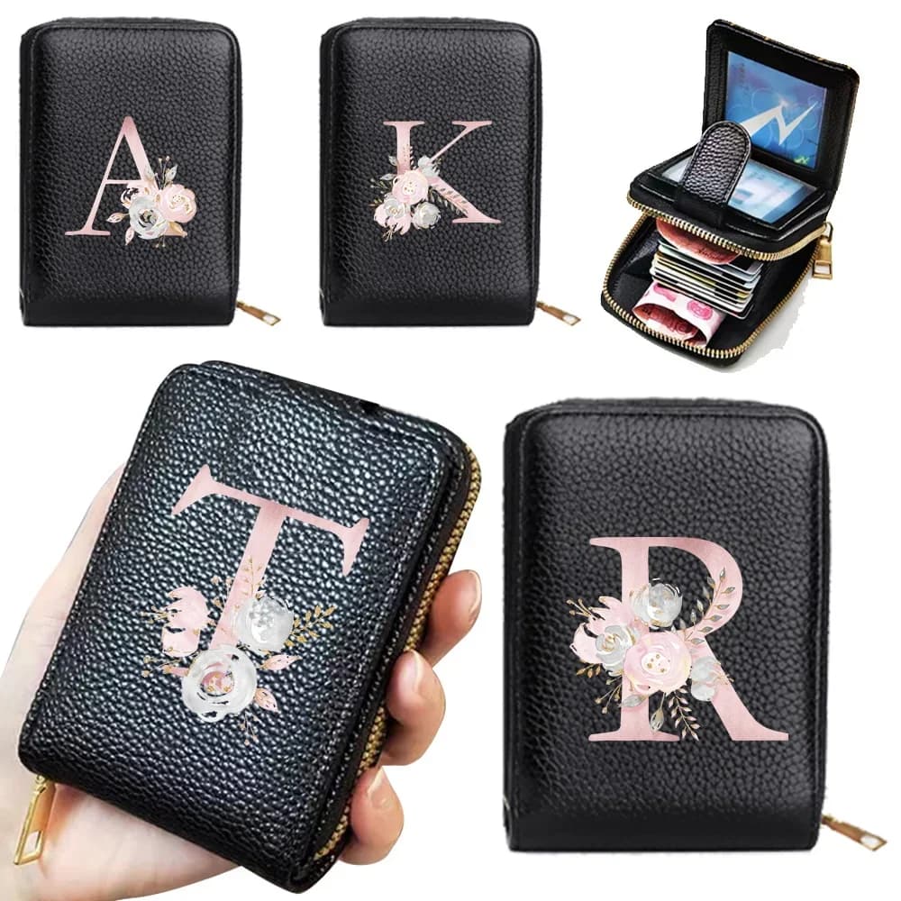 Portafoglio da donna con cerniera porta carte di credito borsa da tasca con blocco Rfid con finestra identificativa portamonete femminile moda motivo floreale rosa