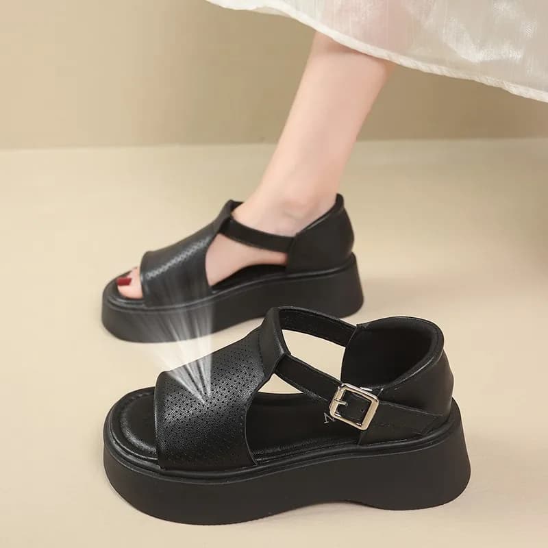 Sandali Donna Estivi 2026 con Zeppa Alta in Pelle, Scarpe Casual Traspiranti con Tacco a Zeppa, Sneaker con Plateau