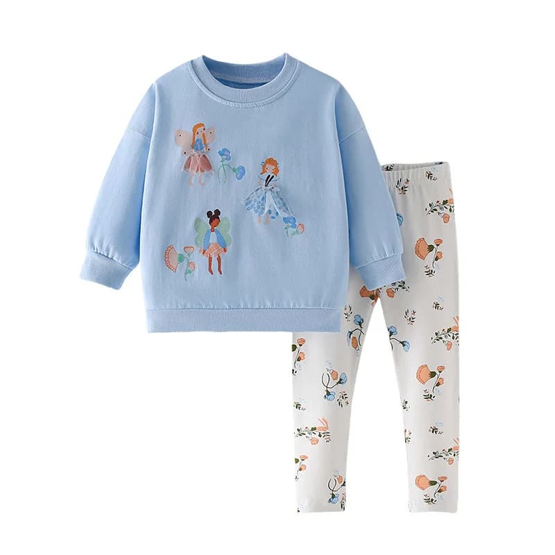 Metri di salto 2-7T Fiori Stampa Set di abbigliamento per ragazze Abiti per bambini 2 pezzi Felpe + Leggings Costume per bambini Autunno Abiti per bambini