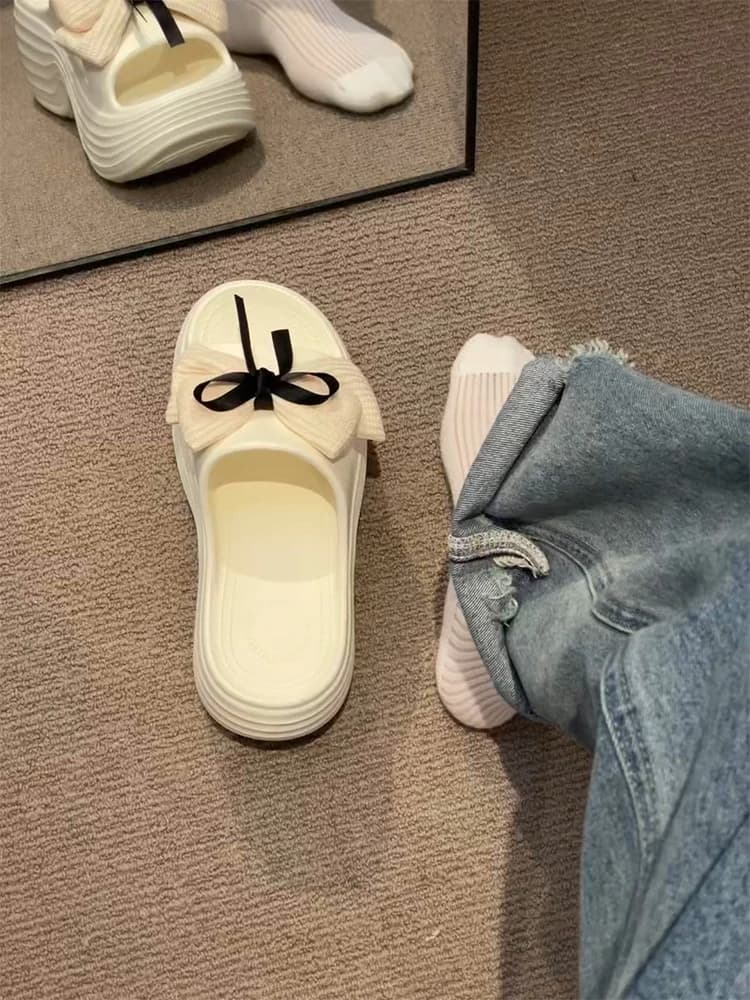Comfortable Knot Thick Heel Increased Summer Fashion Sandals Not Tired Foot Flat Slippers Women's Slip-On Shoes