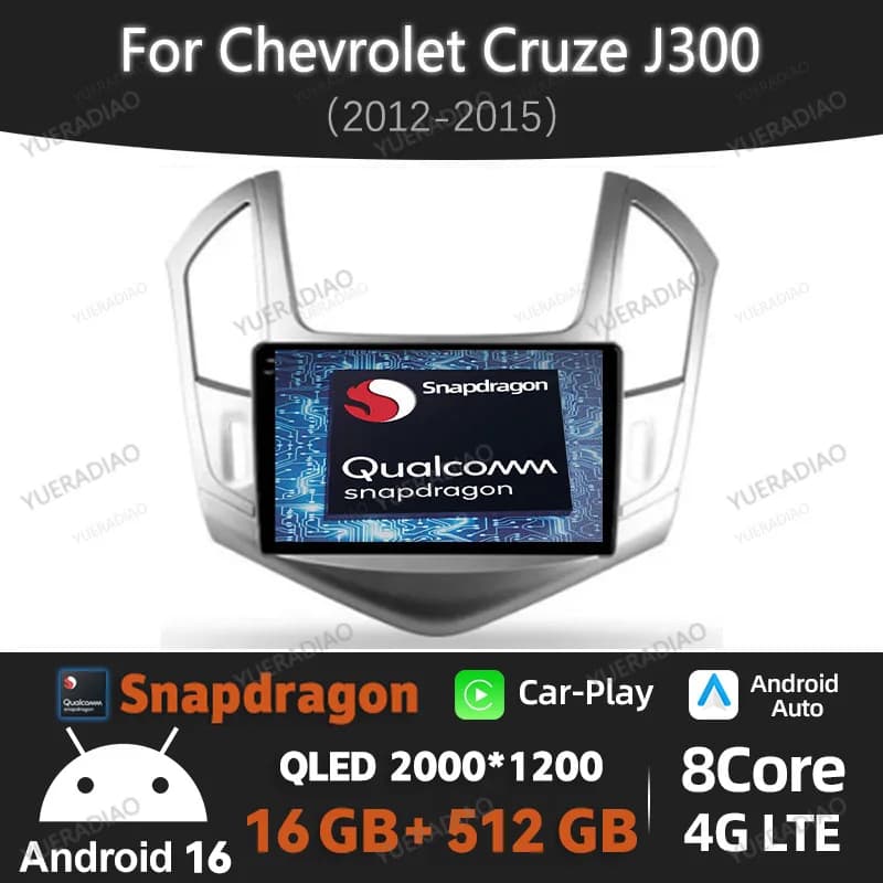 Android 16 Car Radio For Chevrolet Cruze J300 J308 2012 - 2015 Qualcomm GPS NAVI BT QLED Multimedia Stereo Video Player 4G WIFI