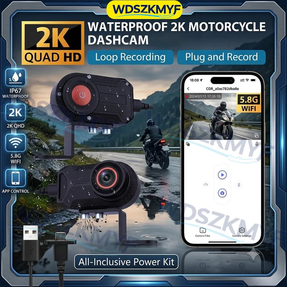 Dash Cam per Moto 2K 30fps, Videocamera DVR per Bici Elettriche e Caschi, Black Box per Ciclismo e Escursionismo