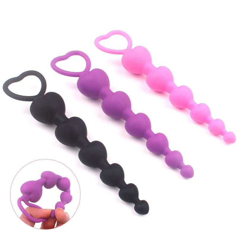 Perline a forma di cuore Morbido Plug anale Giocattoli ano Palline grandi Silicone G-Spot Stimolante per coppie Butt Plug Masturbatore anale sexy per adulti