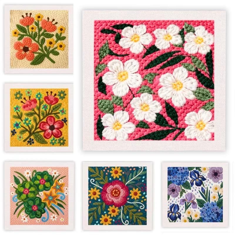 Wildflowers Punch Needle Embroidery Kit Handmade Yarn Craft For Flower Lovers 25x25cm Tufted Gift Sewing Art For Room Decoration