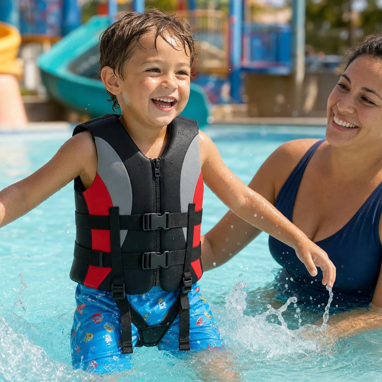 Kids Life Vest with Buckles Long-Lasting Boating Life Jacket with Zipper Swim Vest with Crotch Strap Padded Buoyancy Aid