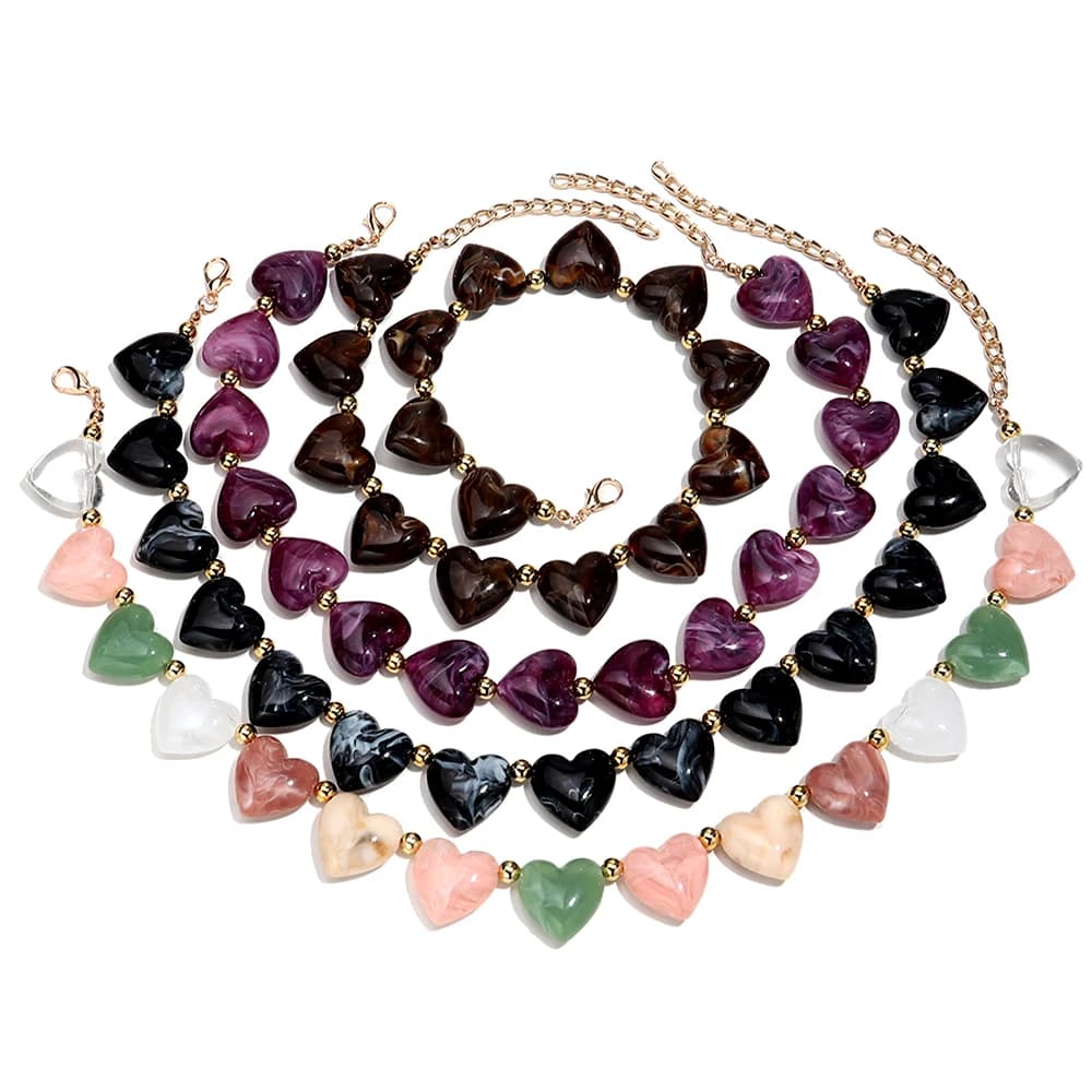 Collana girocollo di tendenza con perline acriliche a cuore per donna, collane con perline geometriche a forma di cuore in resina, gioielli da festa per ragazza, regalo