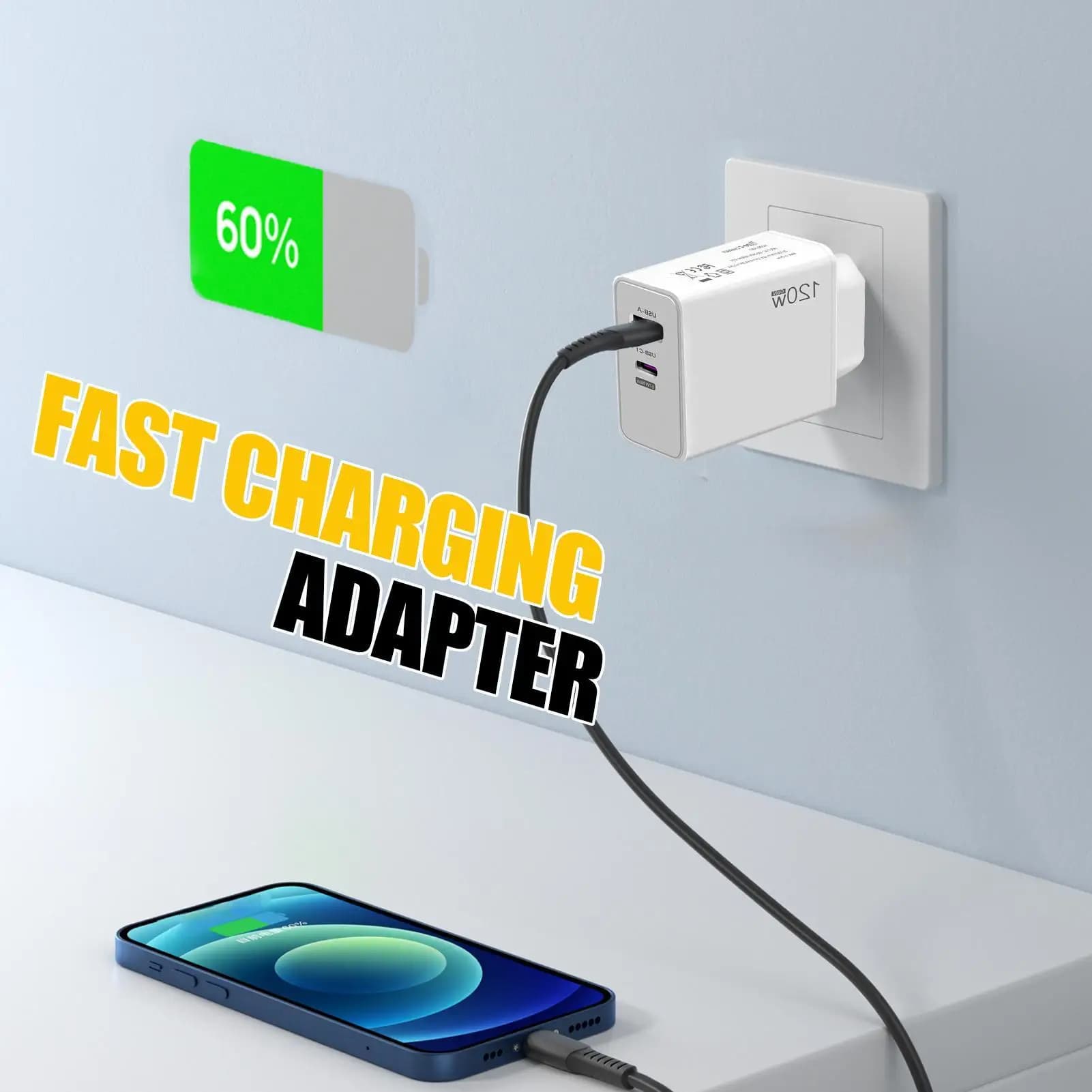Caricatore da muro veloce 120W Spina da muro a cubo di ricarica rapida Adattatore compatto e versatile Accessori per telefono da viaggio per dormitorio di studio aziendale