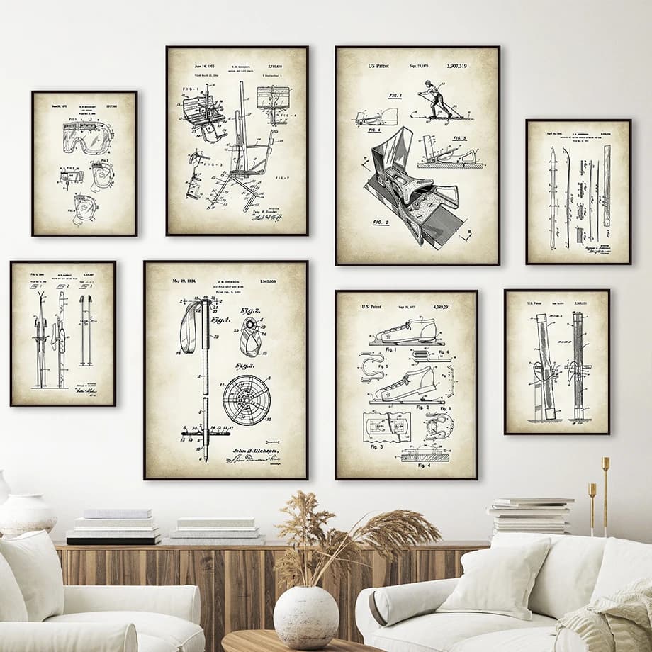 Disegni di design da sci Poster e occhiali stampati lama di ghiaccio Wall Art Canvas Painting Snowboarder Immagini murali per la decorazione del soggiorno