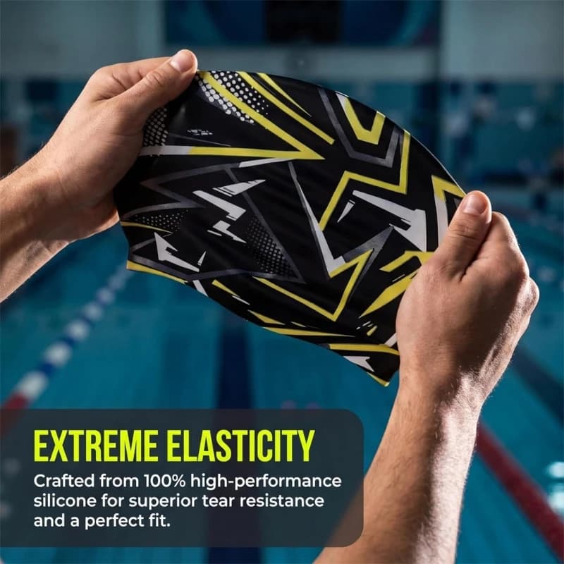 Silicone Swim Hat for Long Hairs Ear Cover Pool Training Cap with 3D Ergonomic Fit for Adult Swimmers and Daily Laps