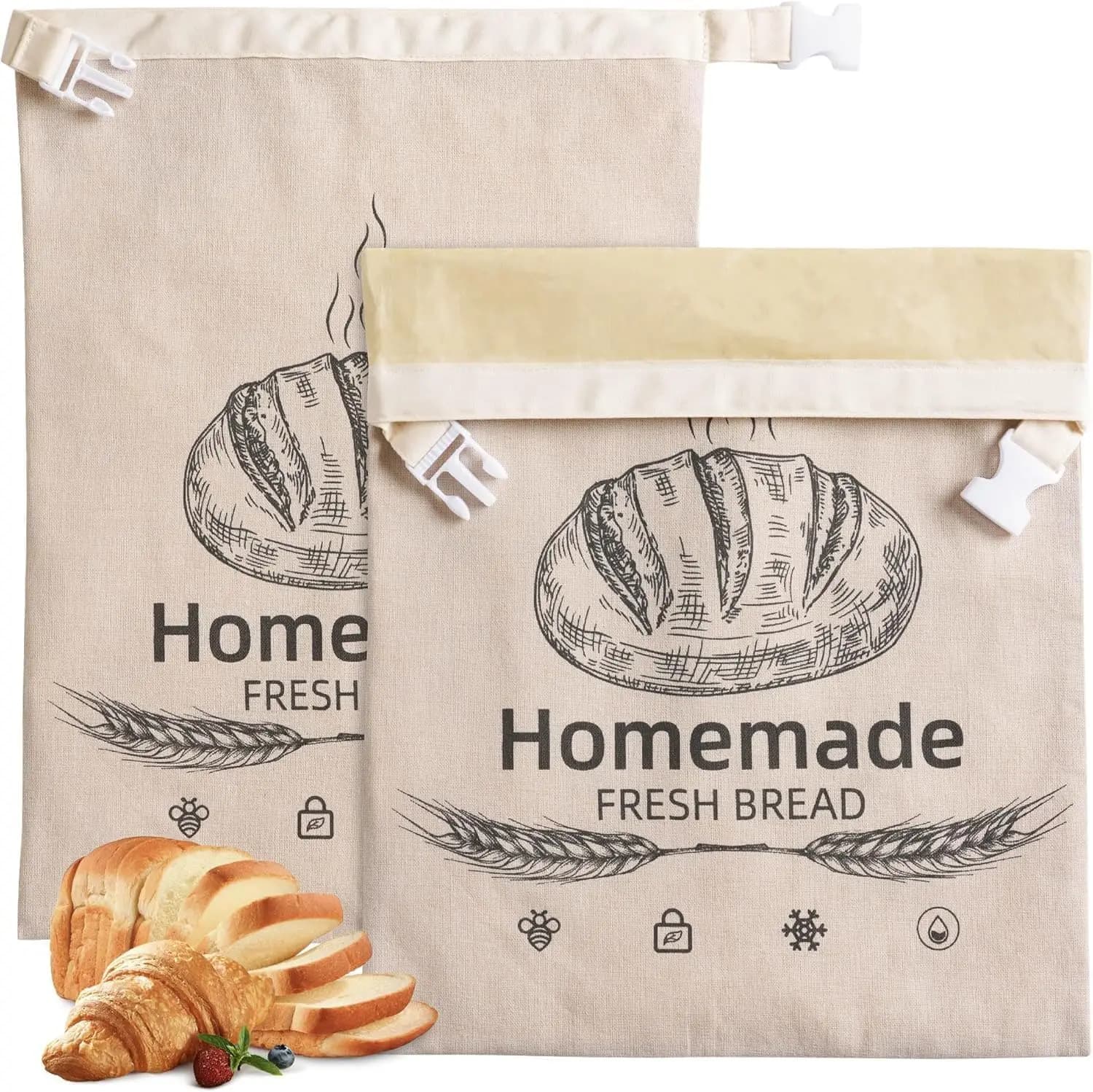 Sacchetto Riutilizzabile in Cera d'Api per Pane a Lievitazione Naturale 17x12.6in, Involucro in Lino per Alimenti con Fibbia, Adatto al Congelatore per Pane Fatto in Casa