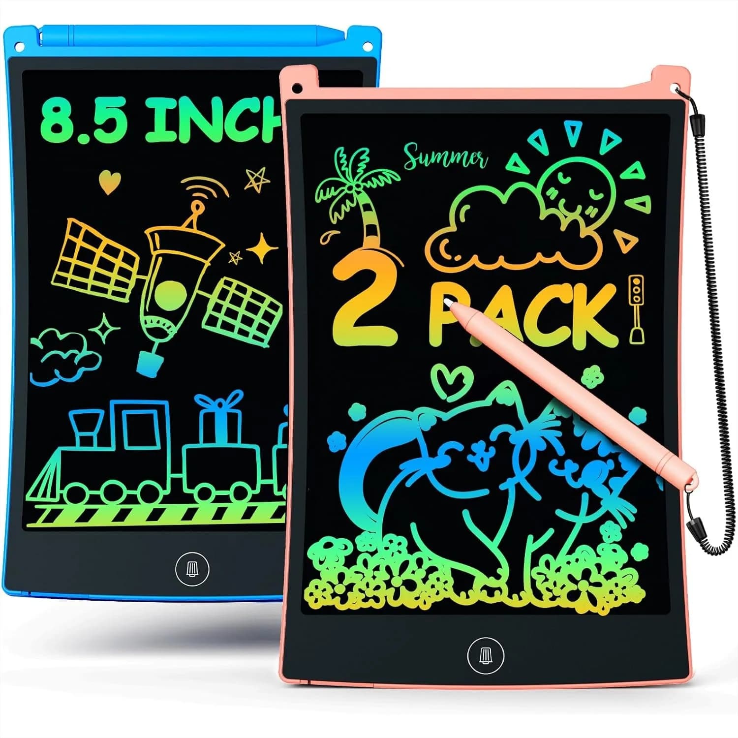Set di 2 Tavolette LCD per Bambini, Lavagna Colorata da 8,5 Pollici con Stilo, Giocattoli Educativi da Viaggio