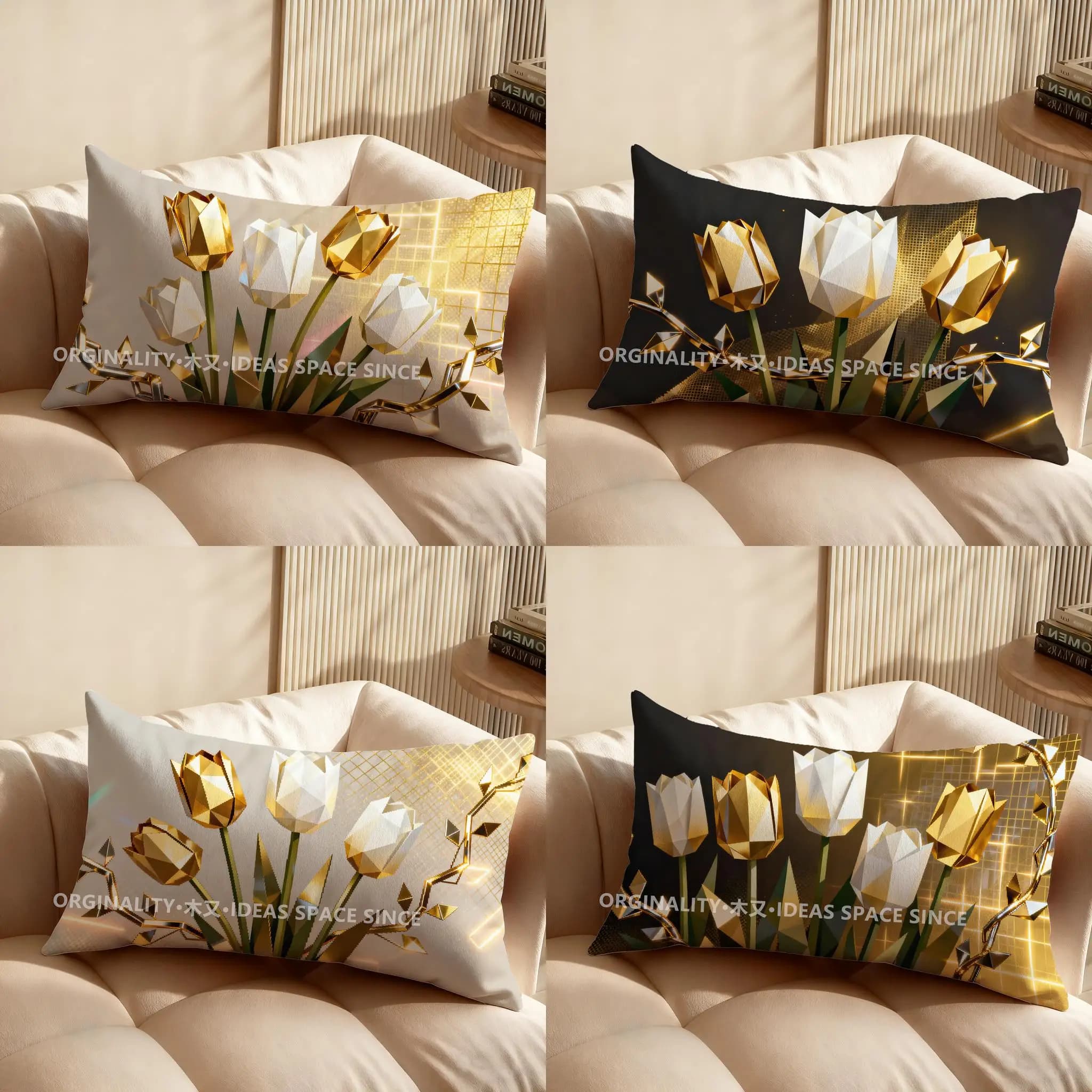 Federa per cuscino con motivo geometrico a tulipano 2D, adatta per divano, camera da letto, auto, cuscino rettangolare per schienale