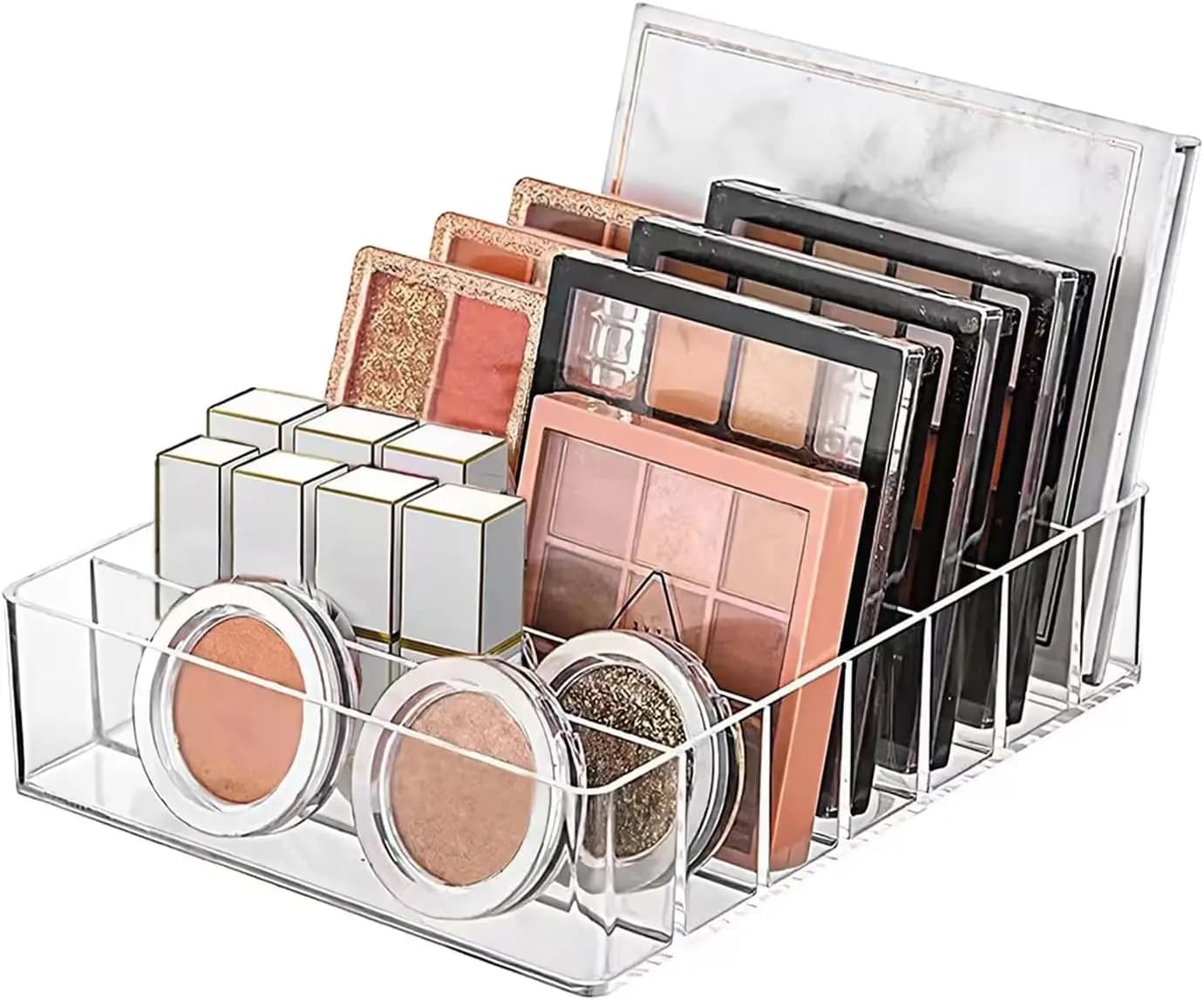 Organizzatore per Trucchi a 7 Scomparti per Palette Ombretti e Rossetti, Contenitore in Acrilico per Cassetti da Toeletta, 7.48x6.22x1.77 Pollici