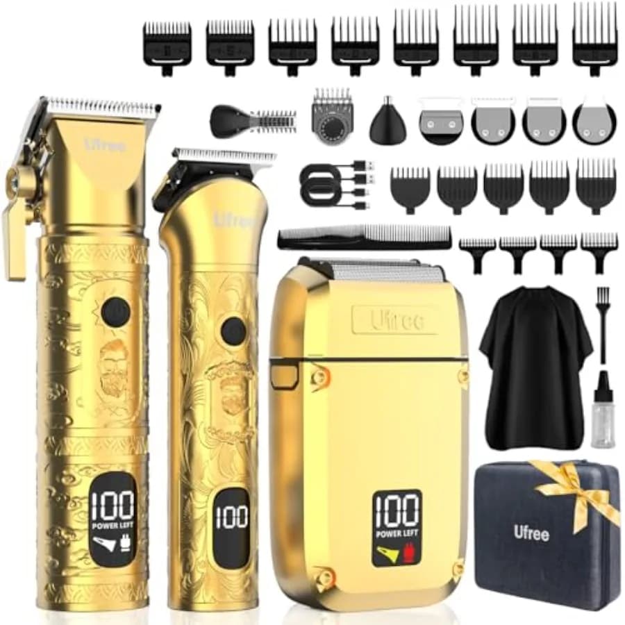 Professional Kit 8 in 1 for Men's Hair Cutting, Tosatrici Set and Rechargeable Wireless Regulator with Adjustable Protection