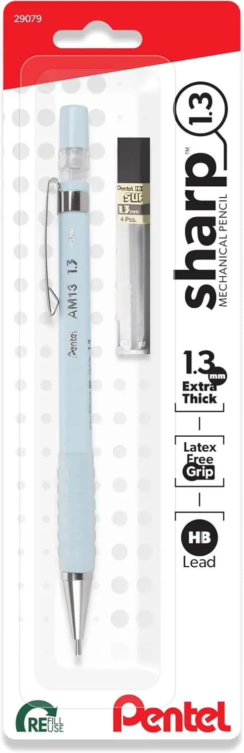 1.3mm Mechanical Pencil, Extra Thick Lead, Pastel Blue, Includes Refills