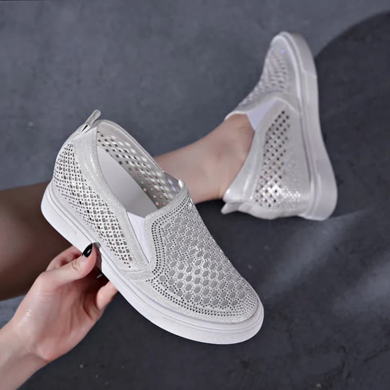 XMWRLW Mocassini da donna primavera estate Scarpe con strass moda per donna Mocassini in rete traspirante Mocassino estivo da donna con tacco nascosto