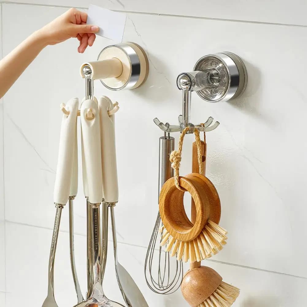 Multi-functional object hook with 360 degree swivel suction cup for kitchen and bathroom utensils Wall hook needed without drilling