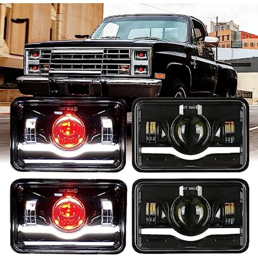 4 Pezzi Fari LED 4x6 Pollici Omologati DOT con Occhio del Diavolo Rosso DRL Compatibili per Che-vrolet CK 10 1986 Rettangolari H4656 H4651 H4642
