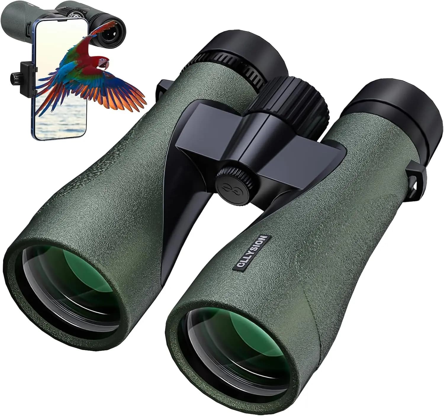 Binocolo HD 12X50 con Adattatore per Telefono, Prismi BaK4, Leggero e Impermeabile per Birdwatching, Caccia e Osservazione delle Stelle