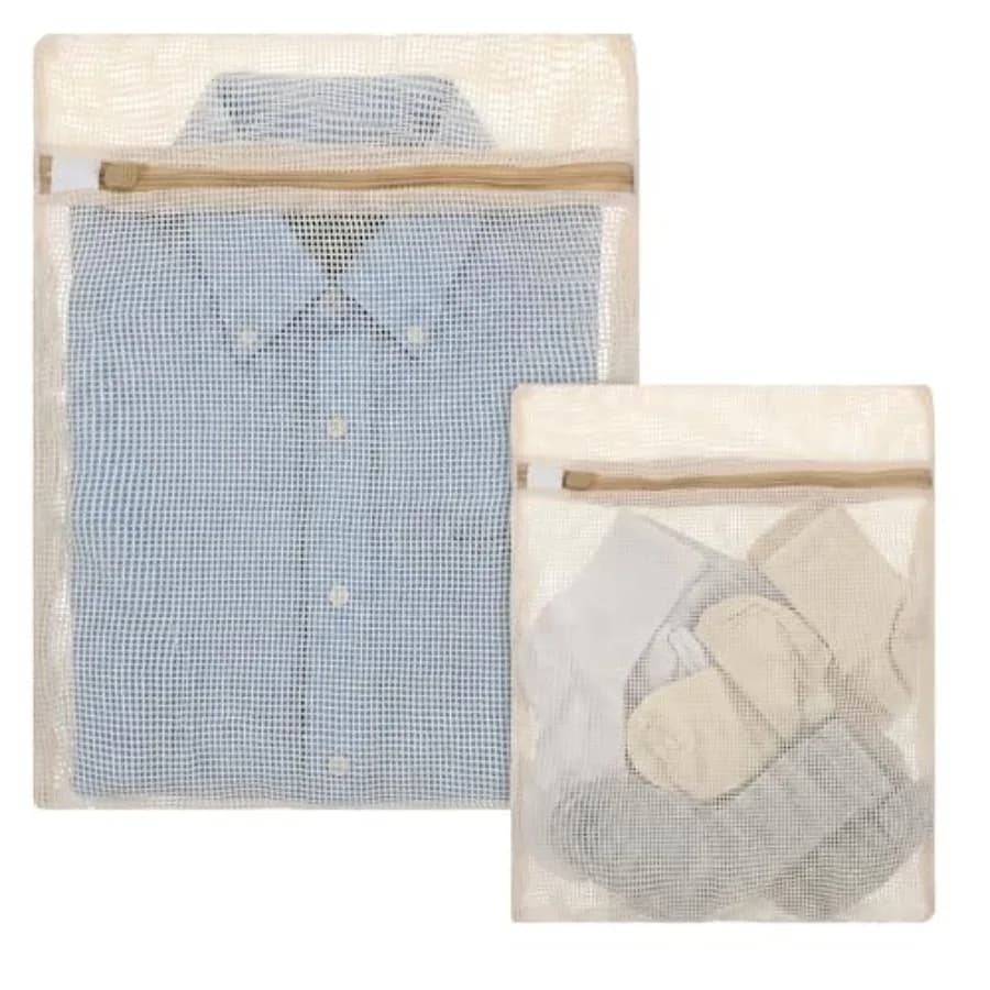 Cotton Mesh Laundry Bags for Washing Delicates, 2 Pcs Breathable Lingerie Wash Bags with Zipper, Reusable Mesh Laundry Net Bag