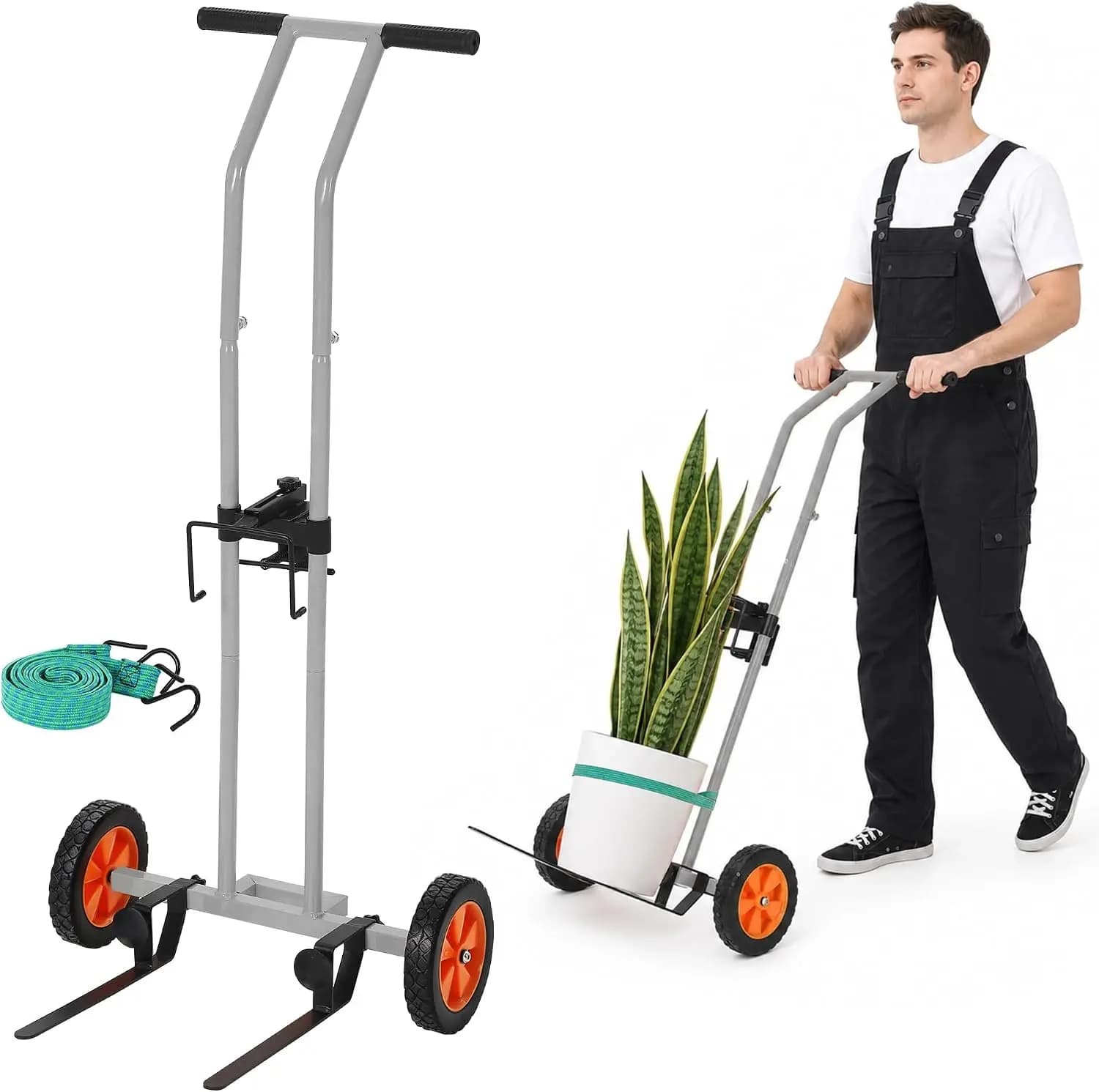 Heavy Duty Plant Dolly with Wheels, 175 lbs Weight Capacity, Adjustable Clamping Arms and Security Straps for Moving Large Potted Plants Indoors and Outdoors