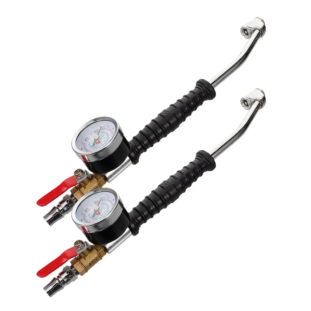 2 Pezzi Gonfiatore Pneumatici con Manometro, Attacco Rapido Resistente per Auto, Camper, Camion, Moto, Biciclette