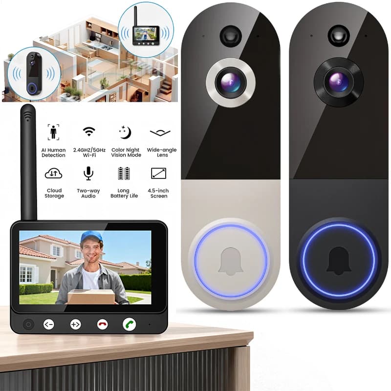 Campanello Video 1080P con Telecamera, Audio Bidirezionale, Campanello Wireless WIFI HD con Rilevamento di Movimento per Sicurezza Domestica, Campanello da Esterno