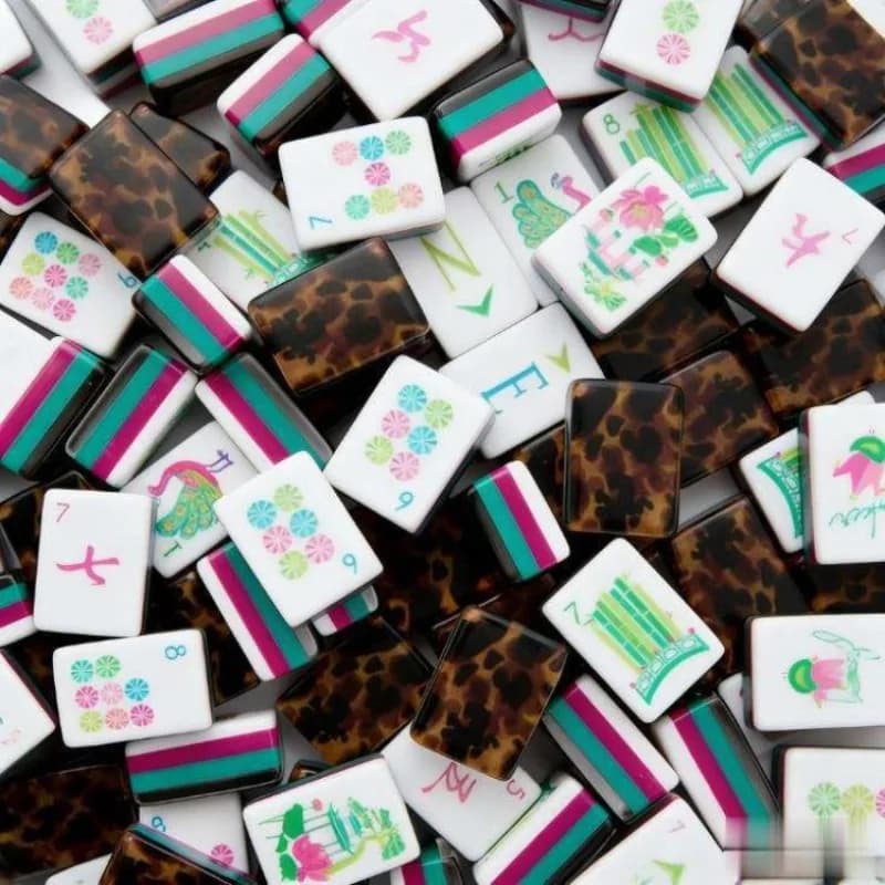 Leopard print acrylic American mahjong tiles, home gift set, hand-rubbed cards, high-end crystal mahjong.