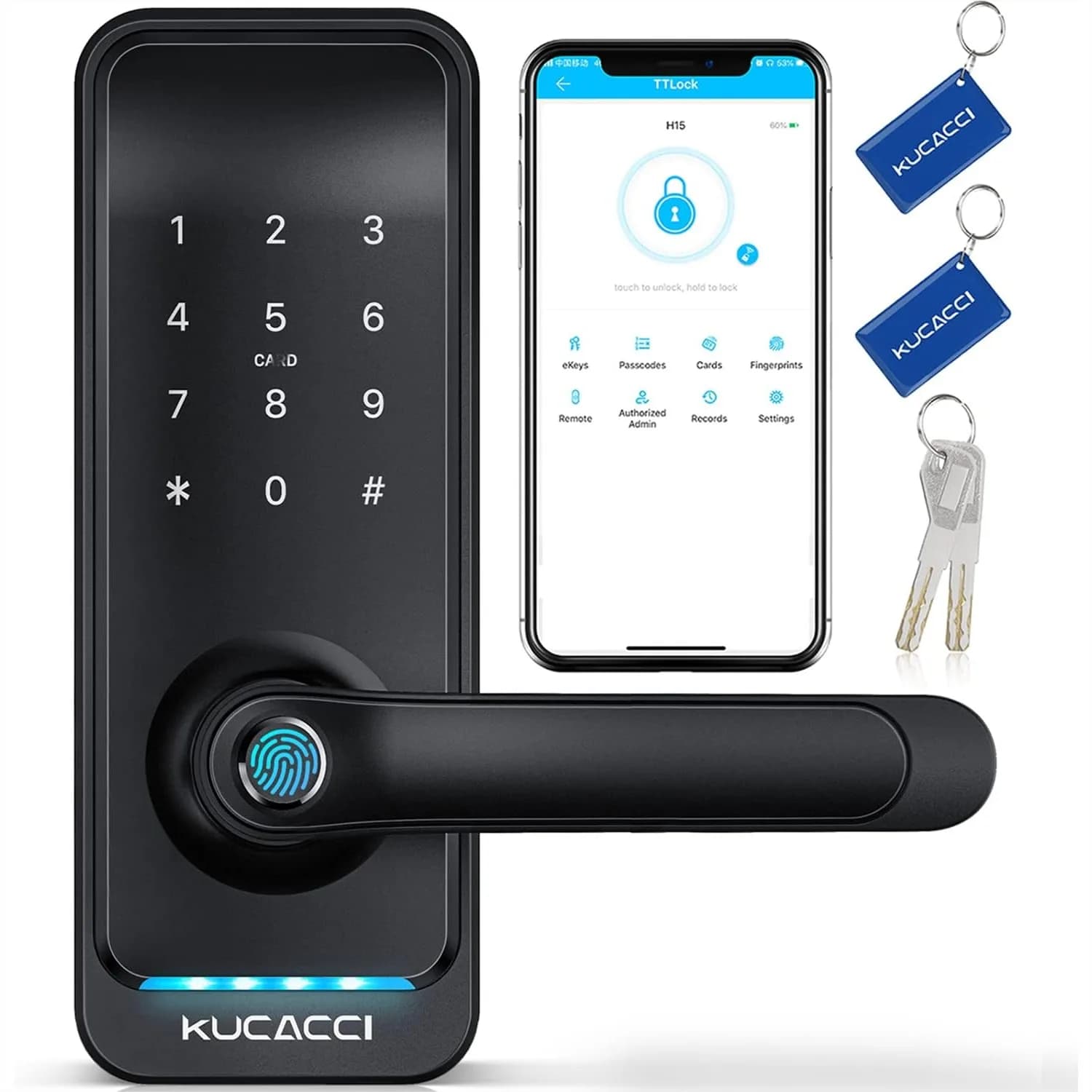 Serratura Intelligente con Maniglia, Serratura Digitale Senza Chiave per Porta d'Ingresso, Manopola Intelligente con Impronta Digitale e Tastierino, Accesso Remoto tramite