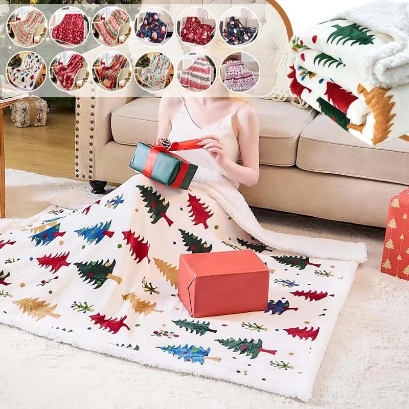 Thickened Warm Flannel Blanket Christmas Portable Nap Blanket Super Cozy Plush Throw Winter Holiday Gift for Sofa Bed Car Home