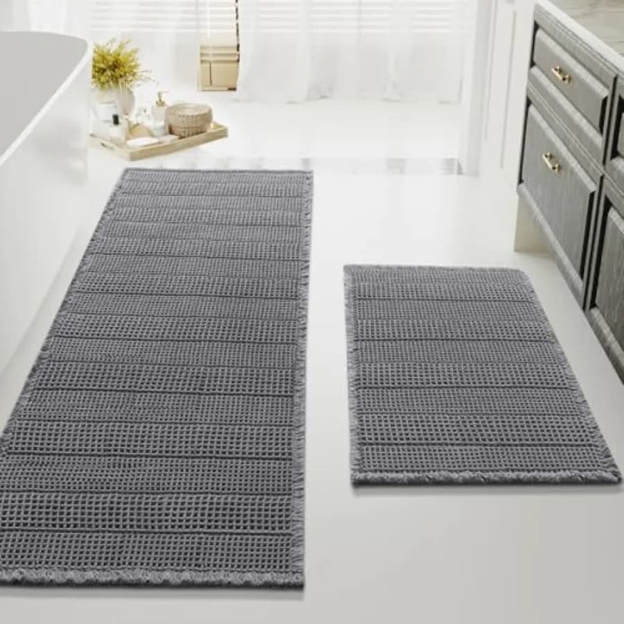 Tappetino da Bagno Effetto Waffle Super Assorbente, Antiscivolo, Lavabile in Lavatrice, Ultra Morbido per Pavimento del Bagno
