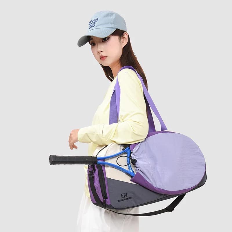 Women's Purple Grey Nylon Tennis Racket Bag with Adjustable Straps and Side Pocket Casual Large Capacity Sports for Court Travel