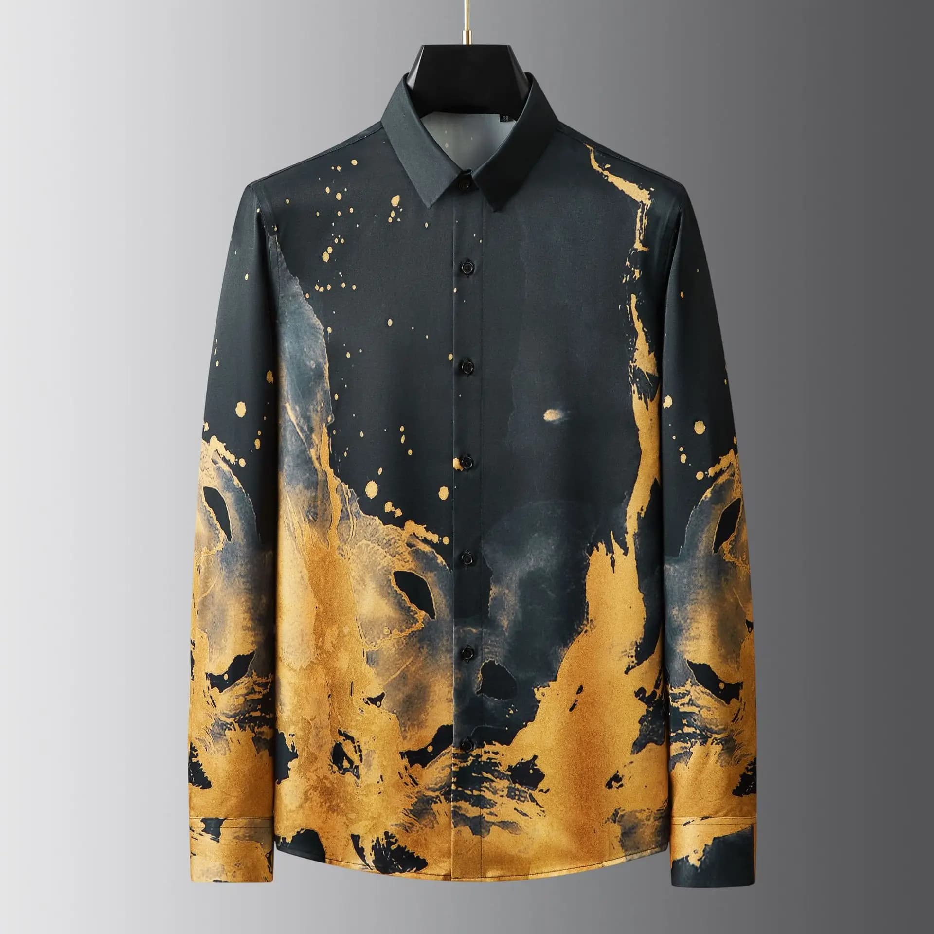 2025 Camicia da uomo stampata artistica Camicia casual a maniche lunghe Nessun stiratura Business Social Men Abbigliamento Banchetto Party Smoking Camicetta