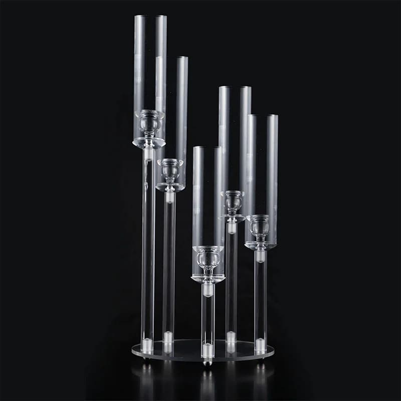 5 arms transparent acrylic candle holder, column conical candle holder with acrylic lampshade, Christmas decoration for birthday parties