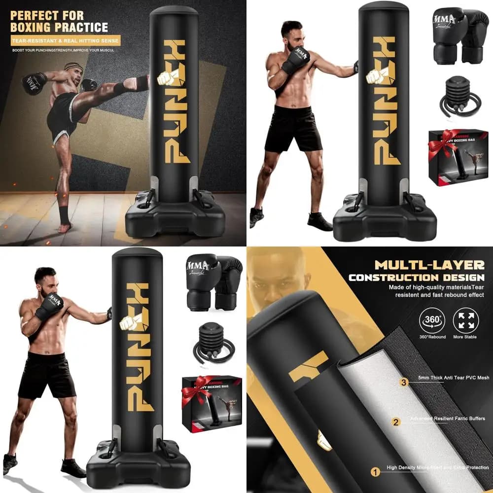 Heavy Duty Boxing Bag with Adult and Teenager Support, Inflatable Boxing Bag Self-supporting with Gloves, for Men and Women, for Kickboxing and Boxing