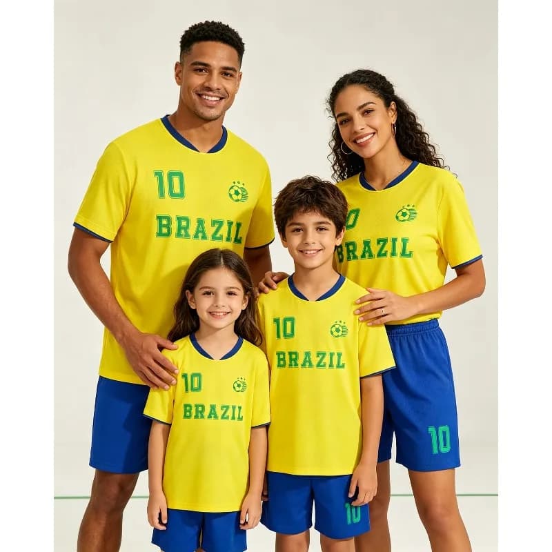 Family Brazil 10 Football Jersey Shorts 2Pcs Set Boys Girls Summer Quick Dry Soccer Training Uniform Children Sport Tracksuit